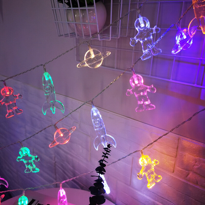 2m LEDストリングライト,宇宙飛行士,テーマパーティー用品,子供の誕生日パーティーの装飾,花輪,ベビーシャワー