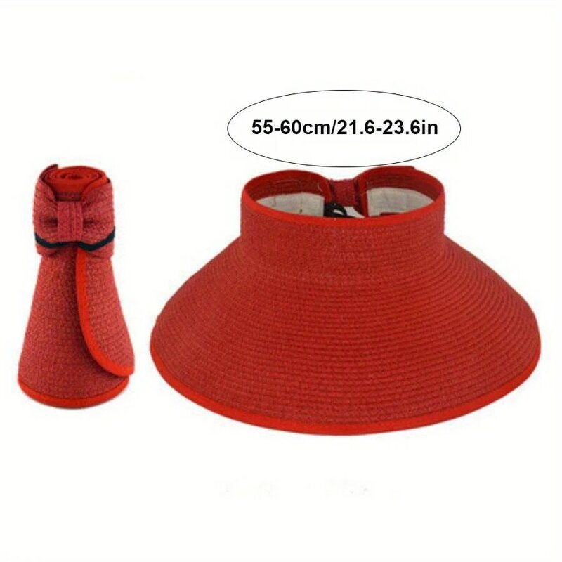 Bowknot Foldable Wide Brim Sun Hat Breathable Sun Protection Visor Cap For Women Men Summer Outdoor Sport Hiking Beach Straw Hat