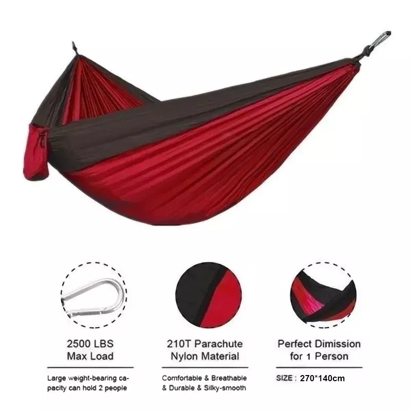 Tempat tidur gantung portabel satu orang, tempat tidur gantung kain parasut kekuatan tinggi dengan warna nilon