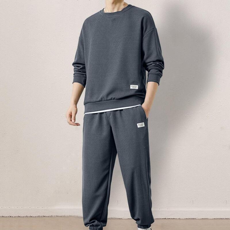 Casual Sports Suit Men's Casual Sport Suit with Waffle Texture Sweatshirt Jogger Pants Set for Autumn Winter Youth Clothes Men