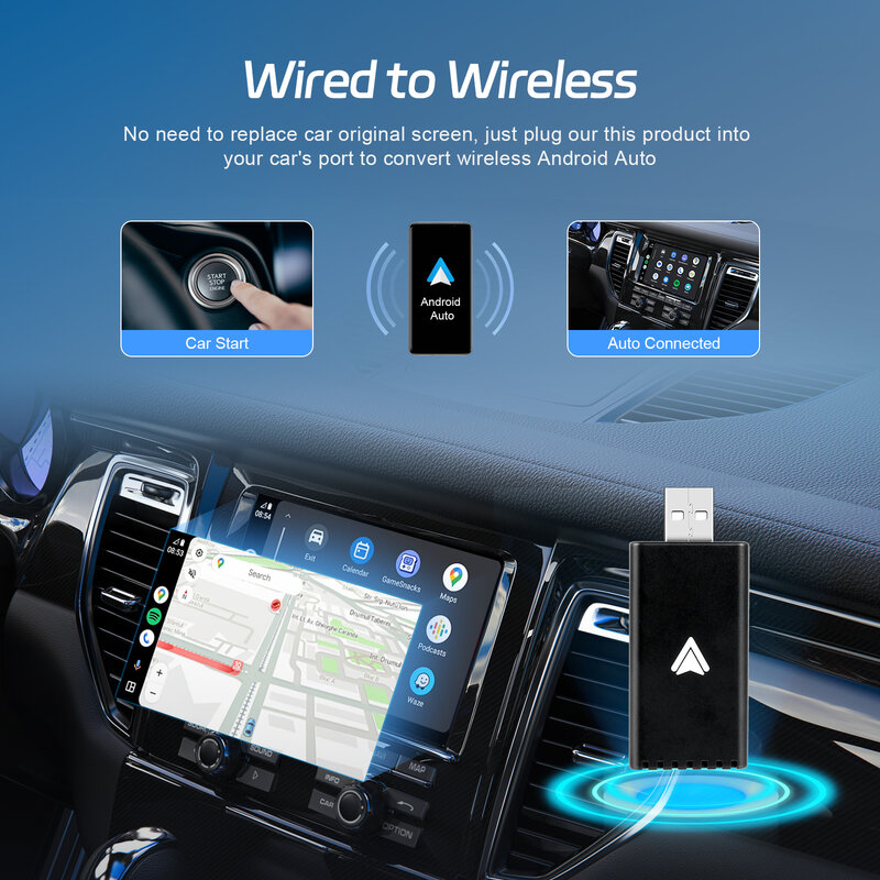 Podofo Wireless Android Auto Adapter Carplay Ai Box Dongle USB Android Auto Ai Box Wireless Android Auto Car Play Streaming Box