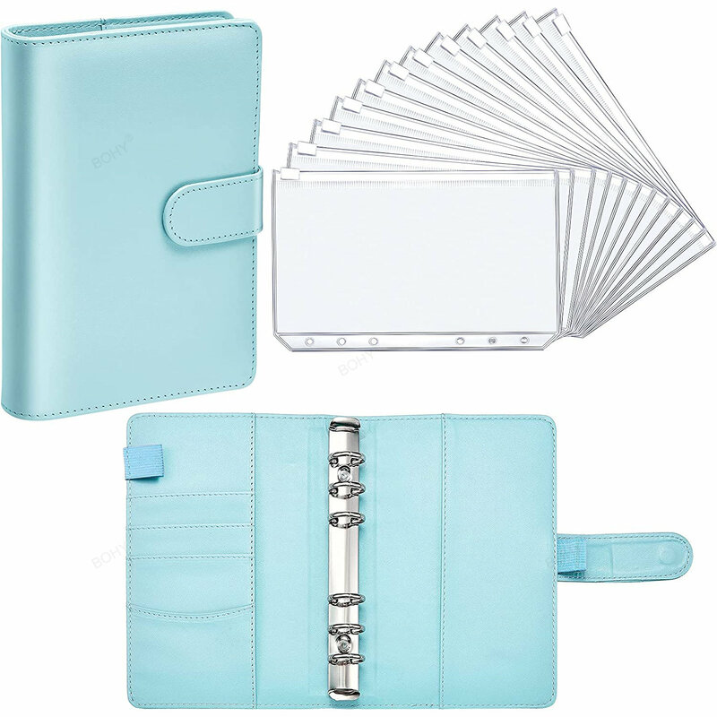 A6 Binder Budget PU Leather Planner Pockets Expense Sheets Notebook Cash Envelope Organizer System Clear Zipper Accessories