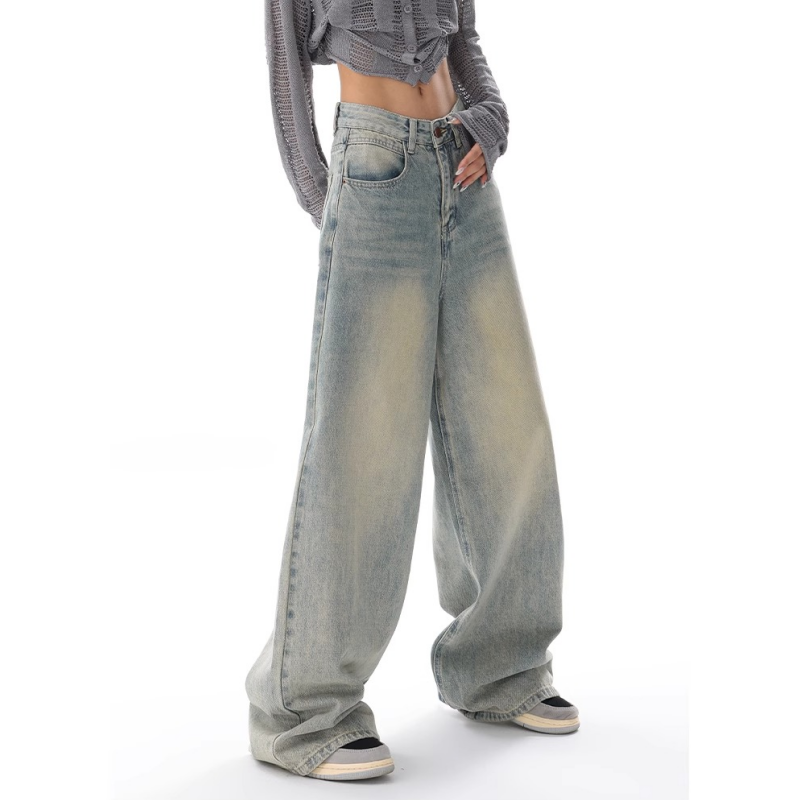 กางเกงยีนส์สีน้ำเงิน Y2K สำหรับผู้หญิงกางเกงเอวสูงสไตล์อเมริกันสตรีทกางเกงขาม้าฮิปฮอปวินเทจ2024ฤดูใบไม้ร่วง