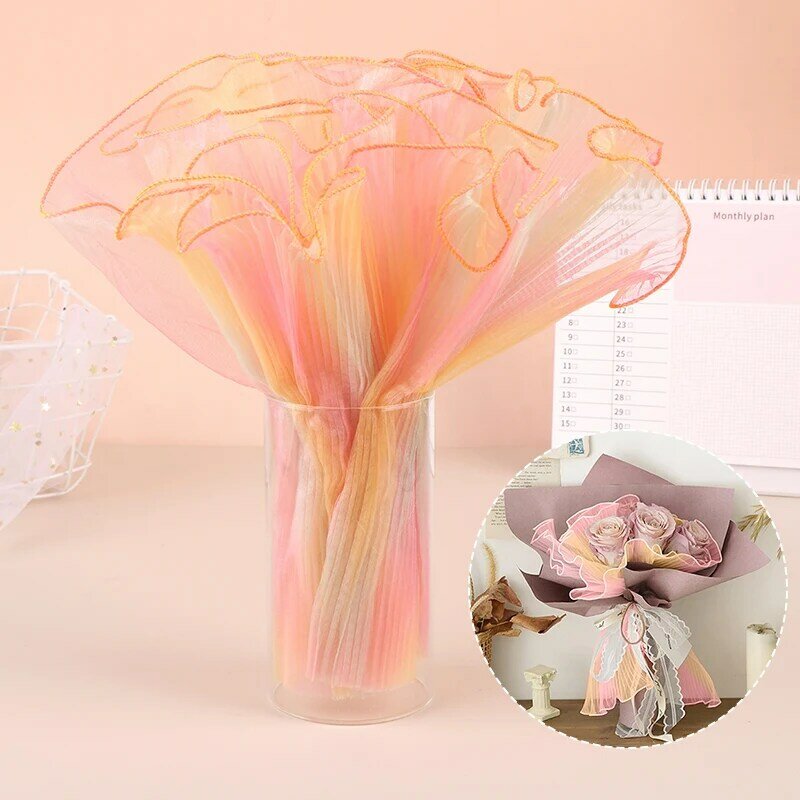กระดาษห่อด้ายถักลายดอกไม้เป็นคลื่นขนาด28ซม. X 4.5ม. บรรจุภัณฑ์ช่อดอกไม้งานประดิษฐ์ทำมือตาข่ายลูกไม้