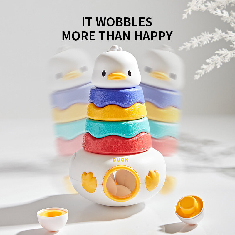 Duck Spining Stacking Montessori Baby Toys Tumbler Brain Educational Development Games Smooth Spining Tower Building Block Gift