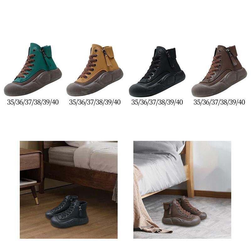 Women High Top Sneakers Round Toe Platform Sneakers Lace up Shoes Female Casual Shoes for Outdoor Work Trekking Autumn Winter