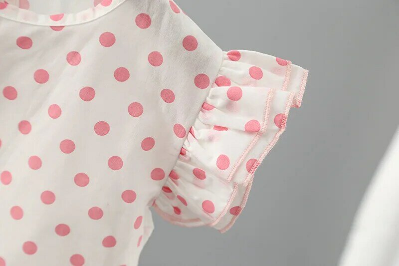 Meninas roupas de verão terno novo 2023 bebê menina doce dot imprimir em torno do pescoço babados t-shirts com denim shorts conjuntos roupas
