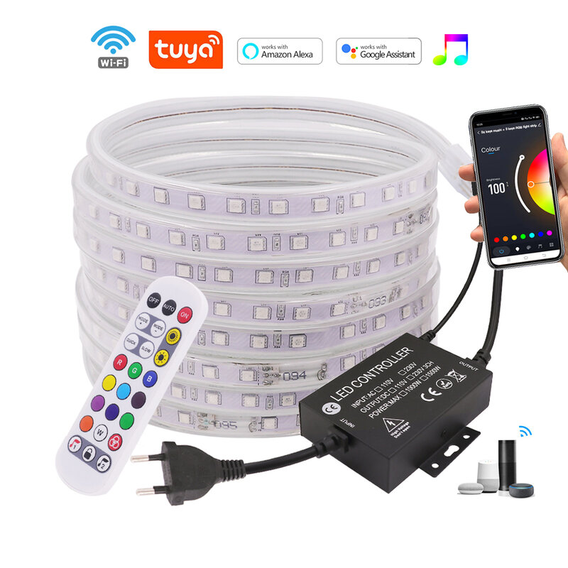 220V 110V 5050 RGB LED Strip Light Wifi Wireless 24key Remote Control White Waterproof 60led/m Flexible Led Ribbon Lights Decor