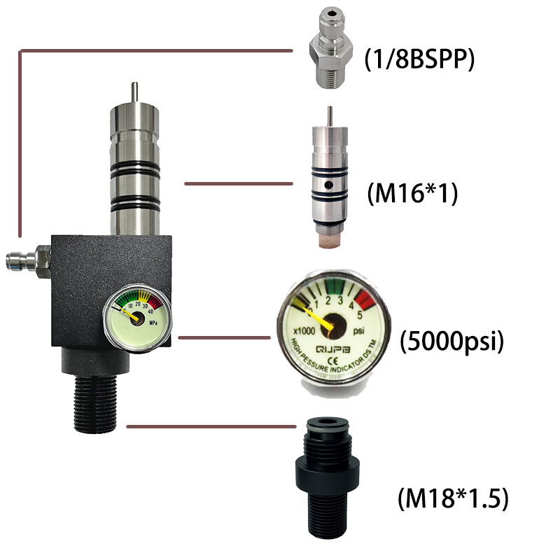 Tanque do cilindro do ar comprimido HPA, válvula Z de alta pressão, adaptador do regulador do mergulho, liga de alumínio, 400bar, 5000psi, M18 x 1.5, 6061T6