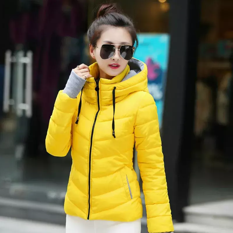 Parka de algodão com capuz para mulheres, jaqueta feminina, roupas coreanas, tops curtos, vintage, outono, inverno, 2024