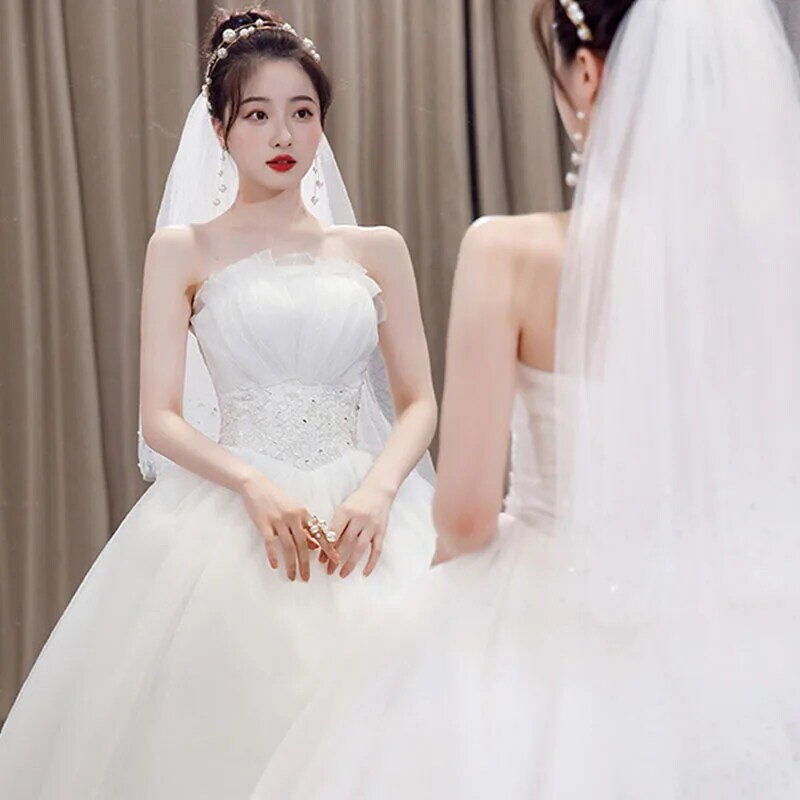 GIYSILE-Vestido de casamento até o chão, vestido de noite, estilo coreano, tubo superior, temperamento, vestidos de casamento principais, branco, plus size