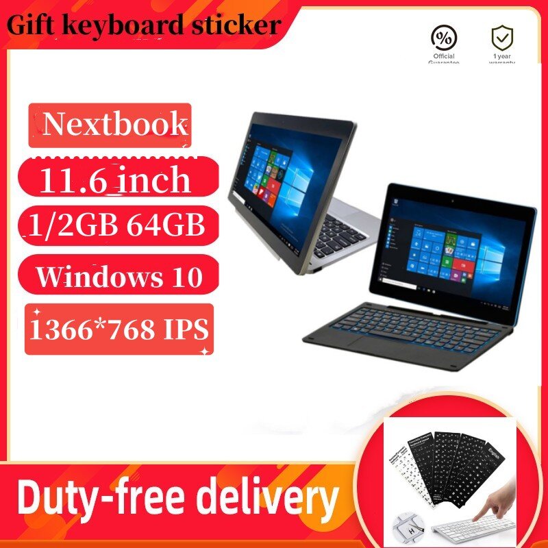 32-Bit neue 11,6 Zoll Windows 10 Nextbook Quad Core 1/2GB RAM 64GB Tablets PC mit Tastatur HDMI-kompatibles 9000mAh Netbook