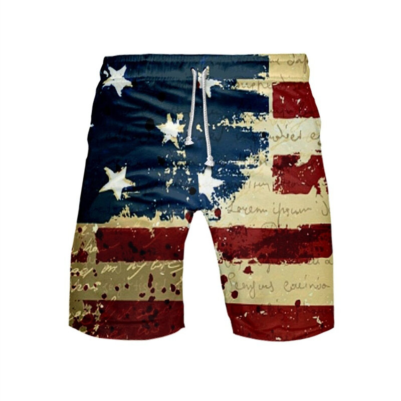 Пляжные шорты с 3D-принтом флага США для мужчин, спортивные костюмы для серфинга в стиле хип-хоп, плавки, одежда для плавания, Мультяшные короткие штаны, на лето