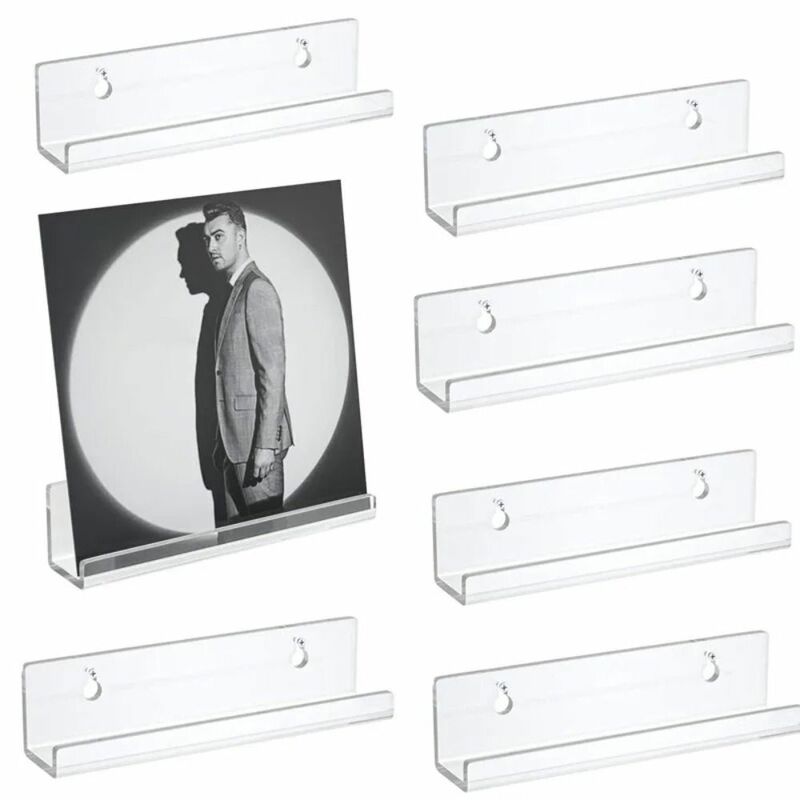 Acrílico Wall Mounted CD prateleira, Record Display Stand, álbum armazenamento Rack, novo, 4 ", 7", 12"