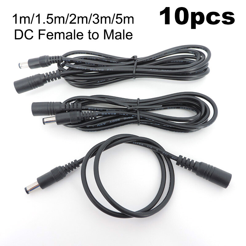 Feminino para Masculino DC cabo de alimentação, Plug Connector, cabo de extensão do fio, adaptador 5.5x2.1mm, 12V Strip Light, câmera, 10pcs