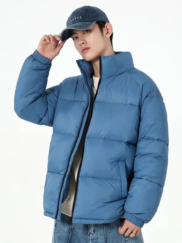 Мужская теплая куртка-пуховик с воротником-стойкой, Зимняя Повседневная ветровка с подкладкой, 2023