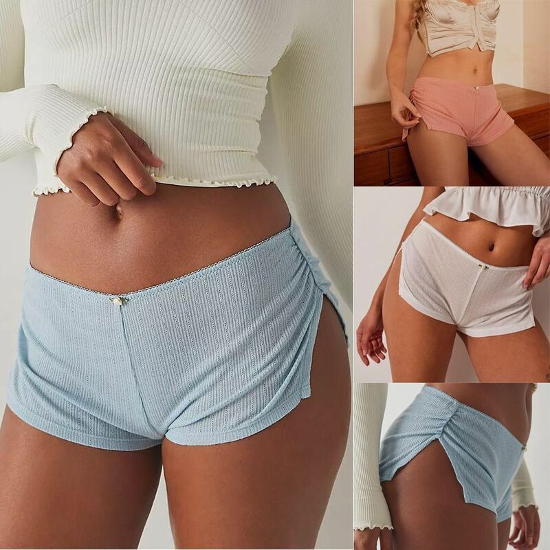 Soft Low Hight Split Shorts New Solid Color Casual Underwear Panties Elastic Waistband Breathable Skinny Splite Shorts
