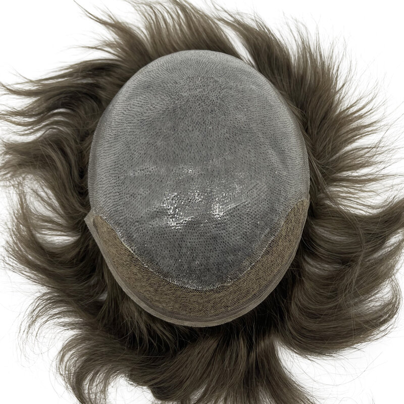 Pelucas de cabello humano Natural para hombres, peluquín transpirable con encaje frontal