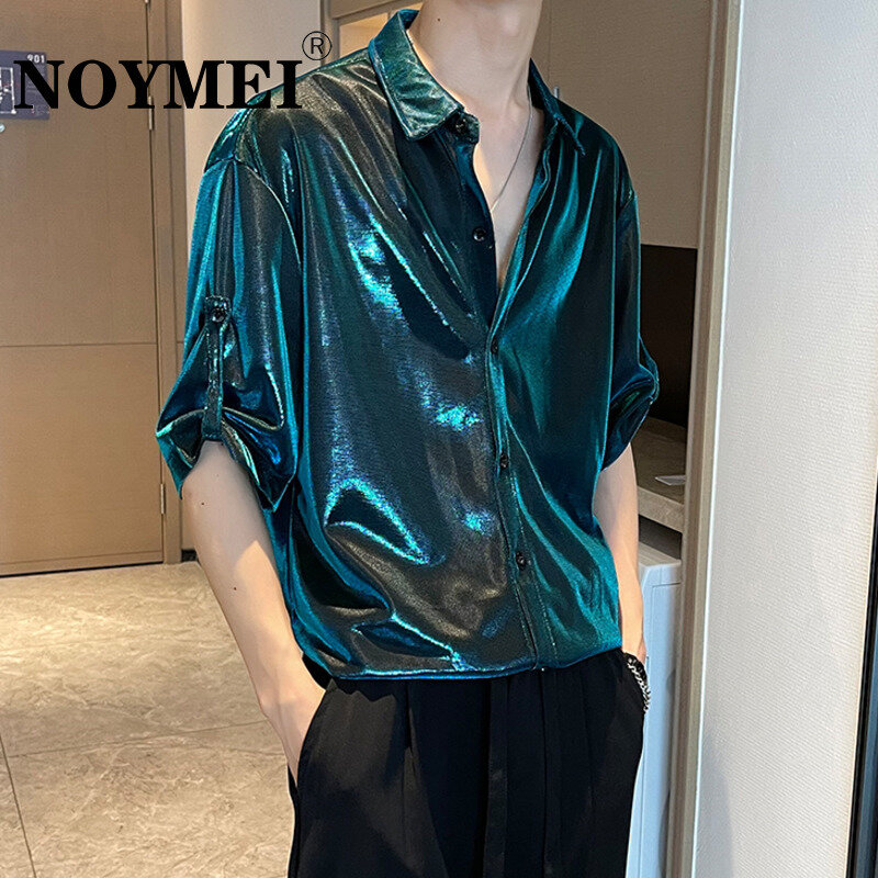NOYMEI Short Sleeve Casual Blouses Men Lapel Single-breasted Solid Color Simple All-match Spring Summer New Shirt WA8557