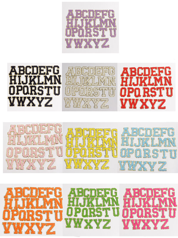 5.5 Cm A-Z 26-letterige Patchset Chenille Letter Diy Bags Kleding Glitter Handdoek Alfabet Letters Paste Chenille Patch