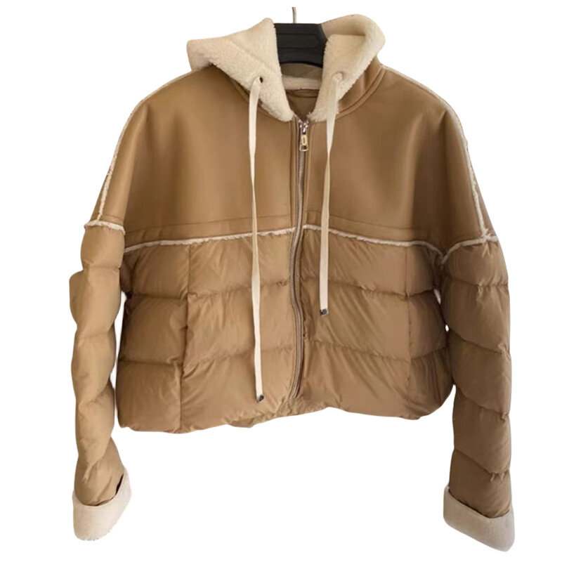 Kurze Jacke mit kontrastieren den Winter bündchen für bequeme, locker sitzende, freundliche Daunen jacke aus Pelz und Fell