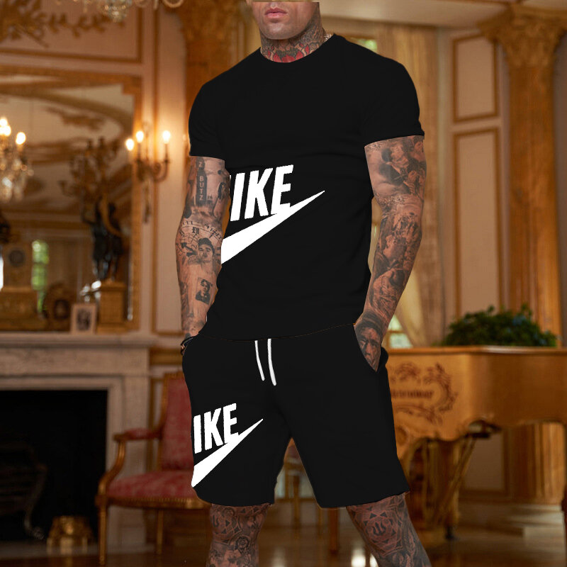 Футболка и шорты мужские из 2 предметов, повседневная спортивная одежда для фитнеса и бега, дышащий комплект с коротким рукавом в стиле хип-хоп, лето