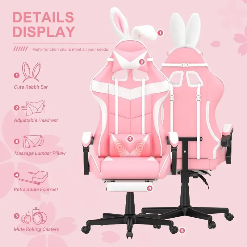 Cadeira de jogos de computador com apoio para os pés, poltrona rosa, irmã esposa e amor, jogador de mesa, escritório