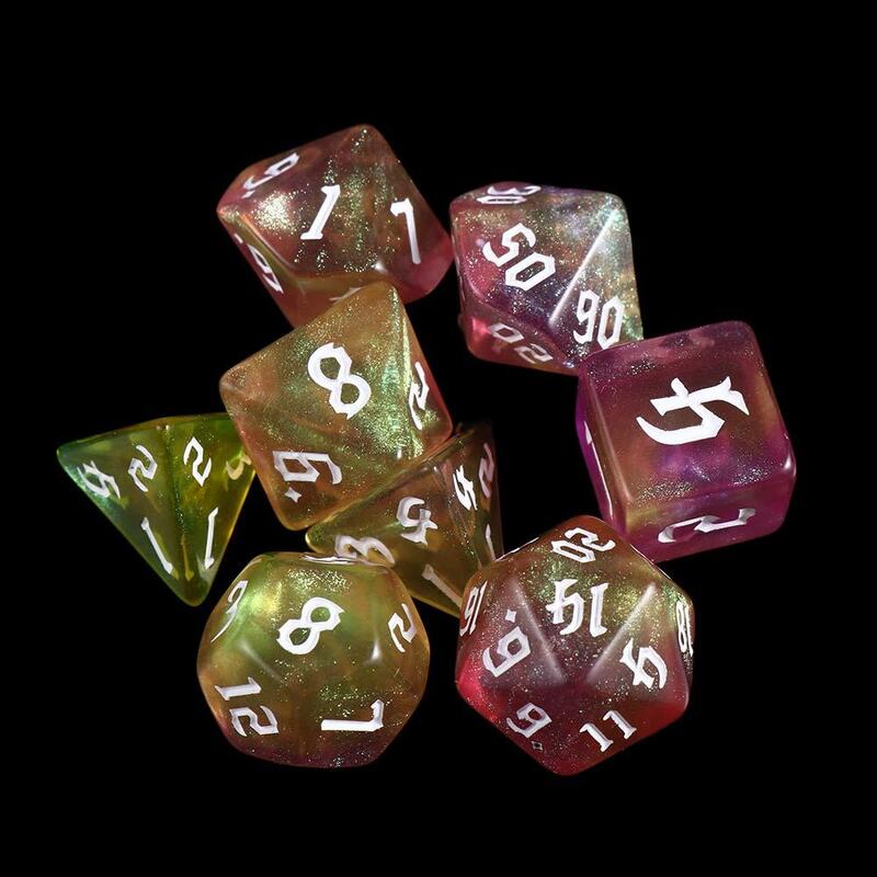 Board Games Table Game Playing Games Number Carved Pattern Dice Set Iridescent Glitter Polyhedral Dice 7-Die Two-tone Dice Set