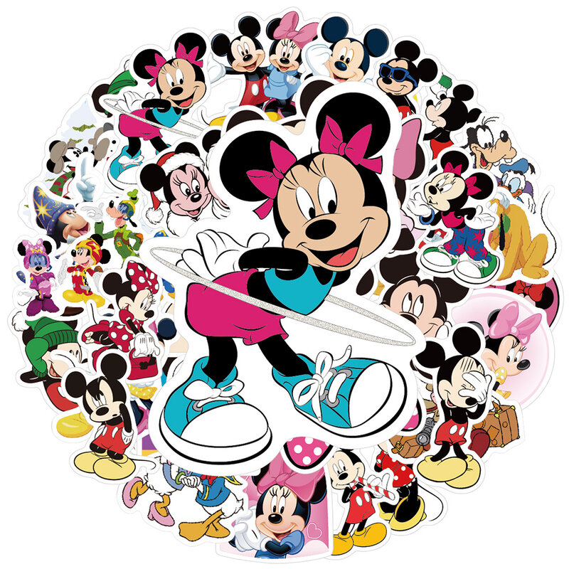 Pegatinas de Mickey Mouse de Disney para niños, calcomanía bonita para teléfono, monopatín, guitarra, álbum de recortes, equipaje, Graffiti, dibujos animados, juguetes adhesivos, 10/30/50 piezas