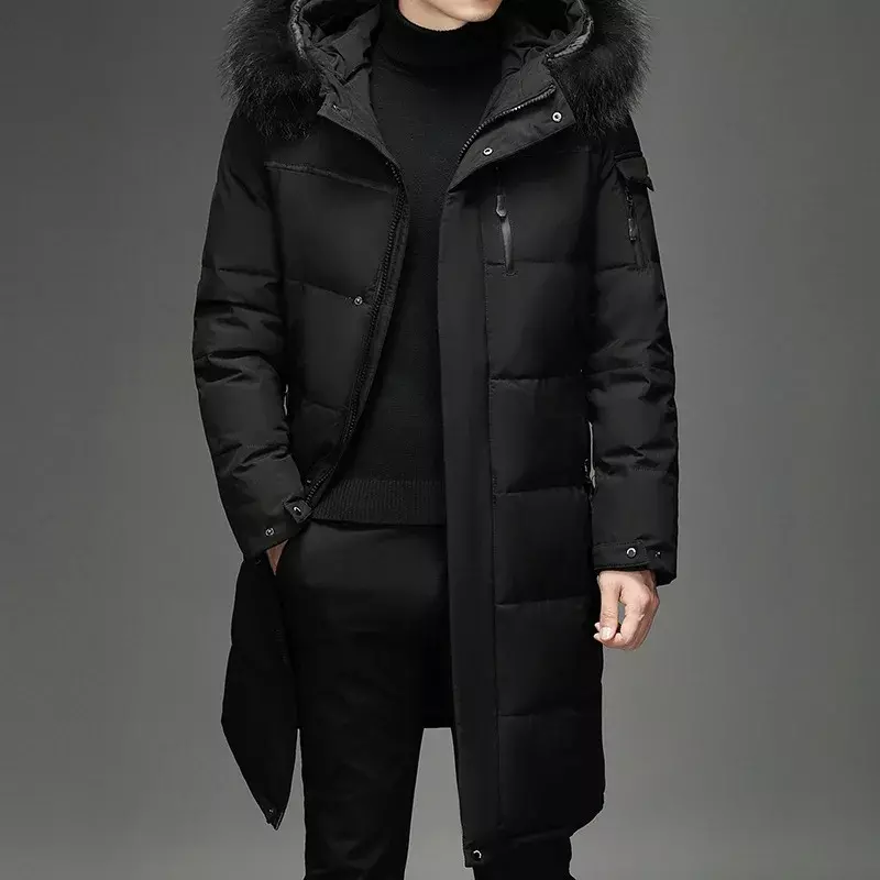 2024 New Male Fashion Long White Duck Hooded Down Parkas Plus Size 4XL 5XL Men's Thickened Down Jacket -30 Winter Warm Down Coat