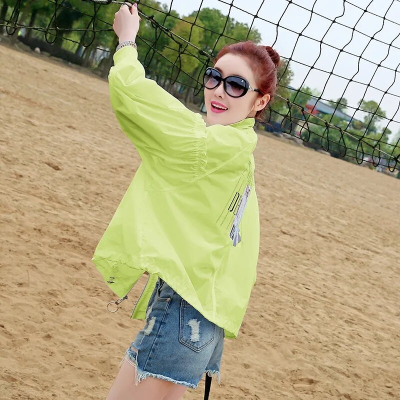 Donne coreane per il tempo libero colletto in piedi cerniera a maniche lunghe protezione solare Top Coat femminile coreano allentato stampa protezione solare giacca