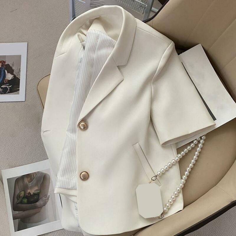 더블 단추 크롭 세트 재킷, 캐주얼 반팔, 세련된 캐주얼 여성 블레이저, 우아한 한국 패션, 오피스 블레이저