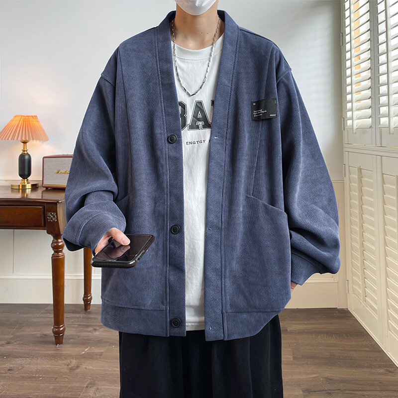 남성용 일본 스타일 스웨터, 플러스 사이즈 7XL 스웨터 코트, 루즈 탑, 캐주얼 싱글 브레스트 의류, 스트리트웨어 패션