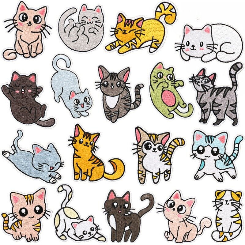2024 panas bordir kucing kartun hewan untuk topi kain Jeans kain stiker dekorasi Patch bintang panas menjahit perekat Label besi cepat