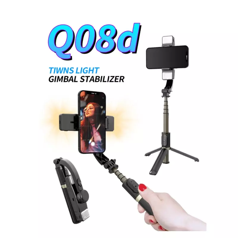 Perche à selfie avec trépied stable, contrôle sans fil, stabilisateur de cardan, rotation à 360 °, lumière d'appoint, nouveau design, Q08d