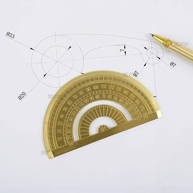 Metal Brass Copper Transferidor, Ferramenta de Desenho de Medição para Geografia Matemática, Design de Arte, Exame Estudantil, Escola De Escritório, 0-180 Graus