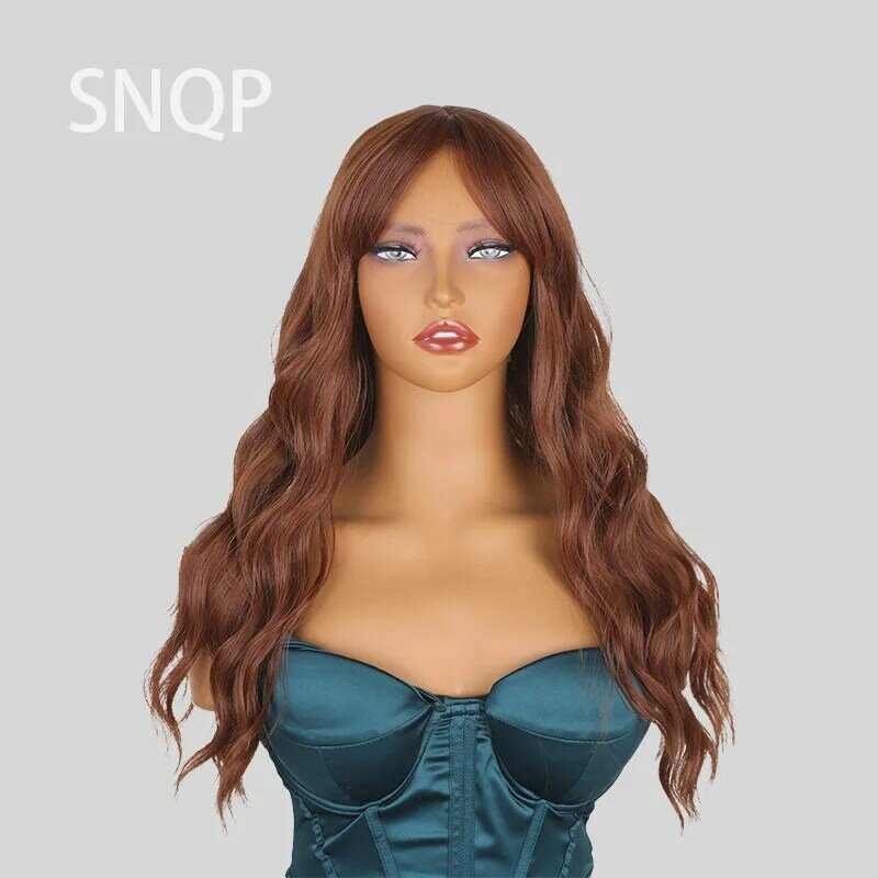 SNQP Wig rambut keriting panjang wanita, rambut palsu pesta Cosplay tahan panas, rambut palsu gaya baru halus dan Langsing, rambut palsu panjang ikat tengah 65cm untuk wanita