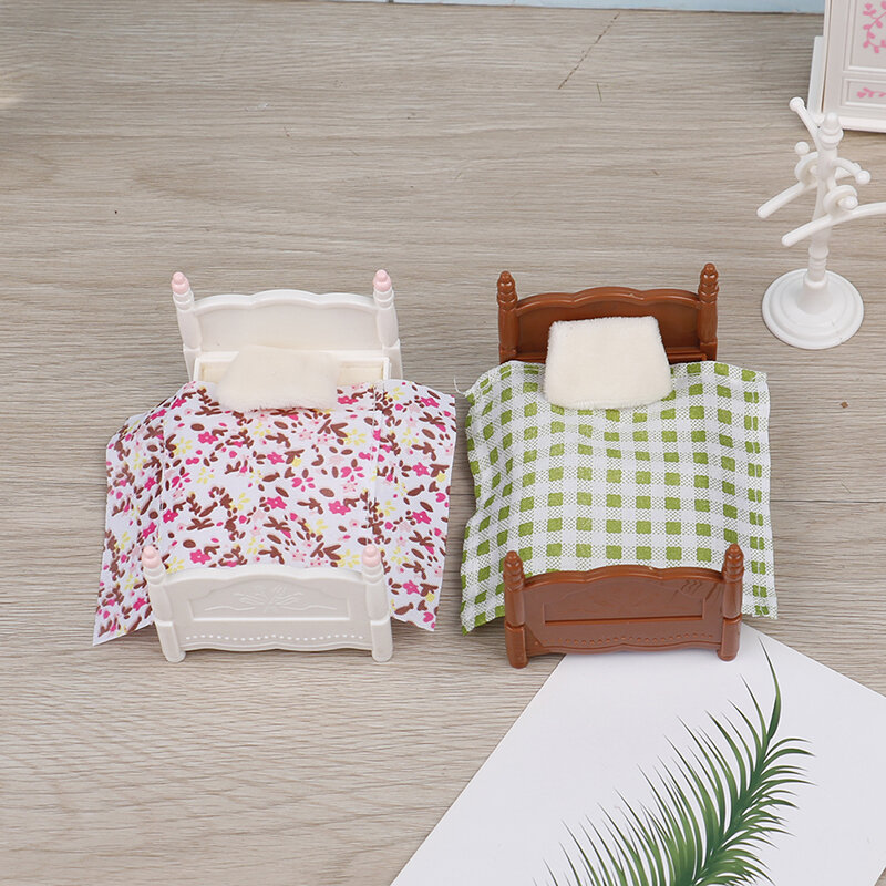 1 Set 1:12 Dollhouse Miniature Mini Bedroom Single Bed Model Furniture Accessories Toy
