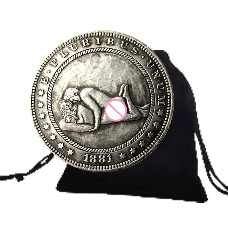 Romantic Bride Kiss Husband Fun One-Dollar Art Couple Coins Pocket Decision Coin Commemorative Good Luck Coin+Gift Bag