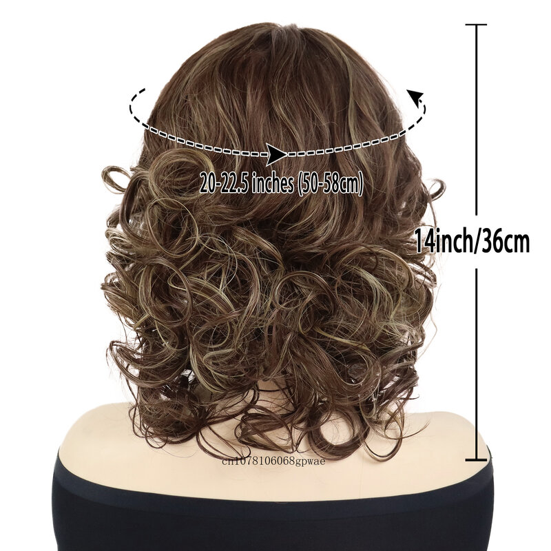 Fluffy Brown Curly Wigs Synthetic Hair Bouncy Long Wavy Wig with Bangs for Women Ladies Daily Costume Mommy Wig Heat Resistant