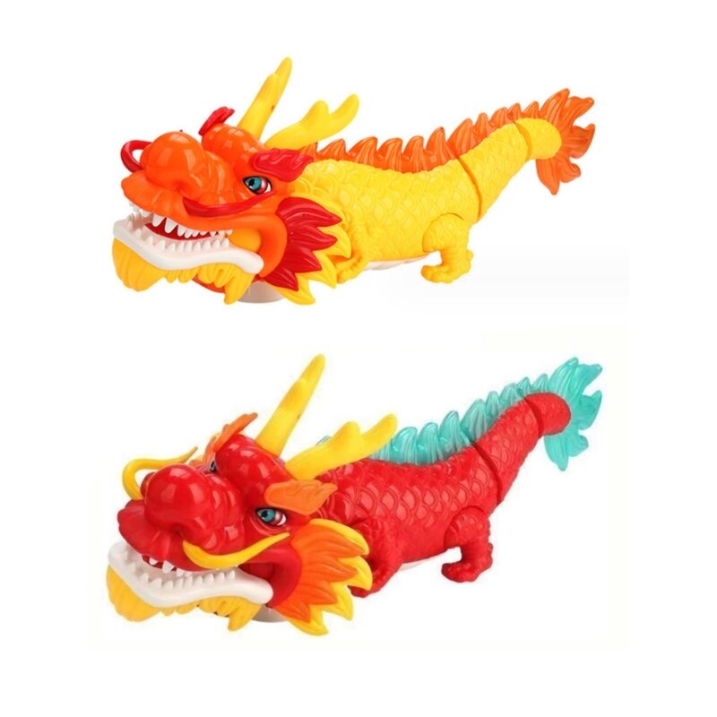 B2EB LED Dancing Zodiac Dragon Toy with Music Light Up Electric Wiggling Dragon with Universal Wheel Interactive Toddler Gift