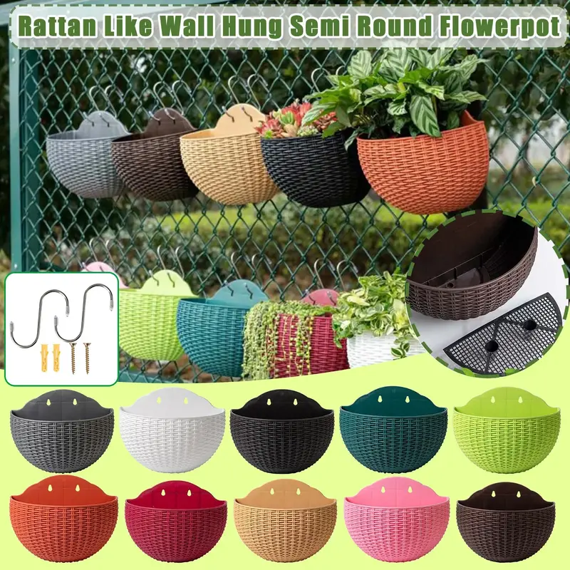 Cesta de flores para colgar en el jardín, florero artesanal, organizador de artículos diversos para colgar en la pared, macetas de ratán Artificial para decoración del hogar, 2 piezas