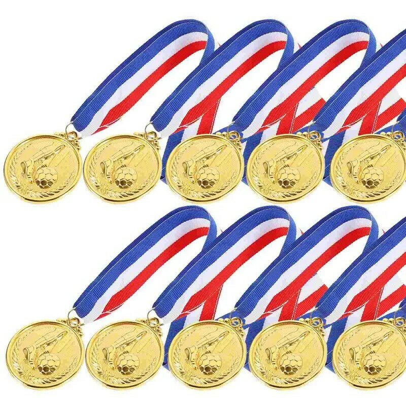 12 buah medali cangkir sepak bola penghargaan medali hadiah pesta siswa hadiah sepak bola logam campuran seng emas penghargaan untuk sepak bola