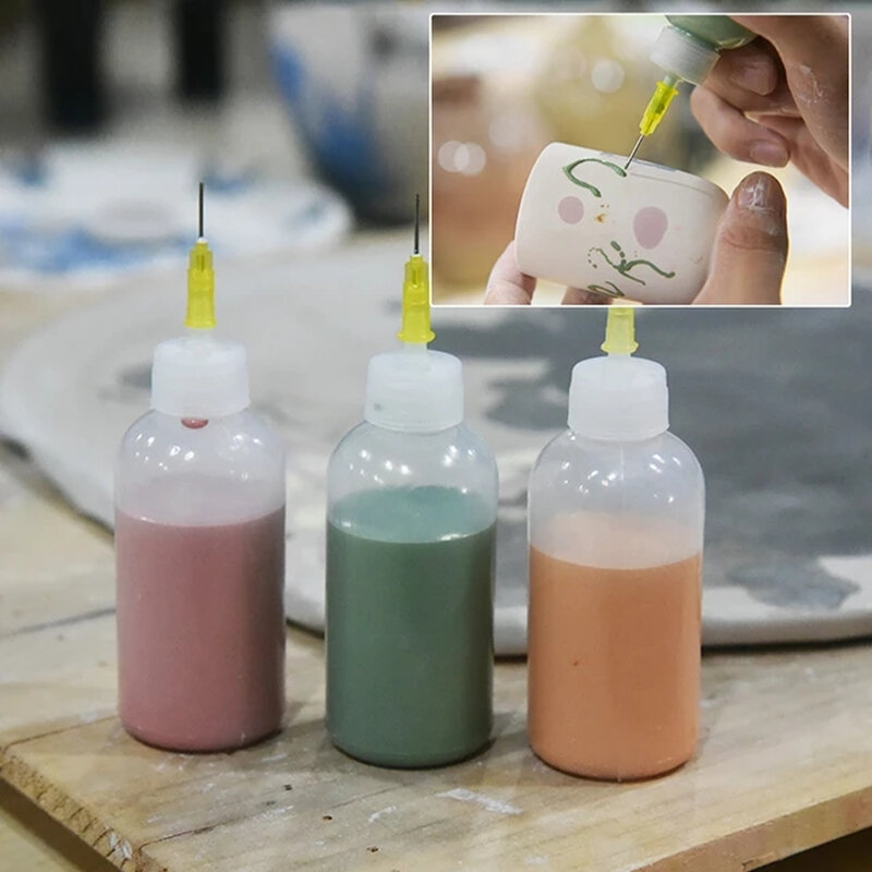 50ml Pottery Mud Painting Bottle Squeeze Mud Bottle Multi-needle DIY Texture Ceramic Coloring Glaze Painted Clay Sculpture Tool