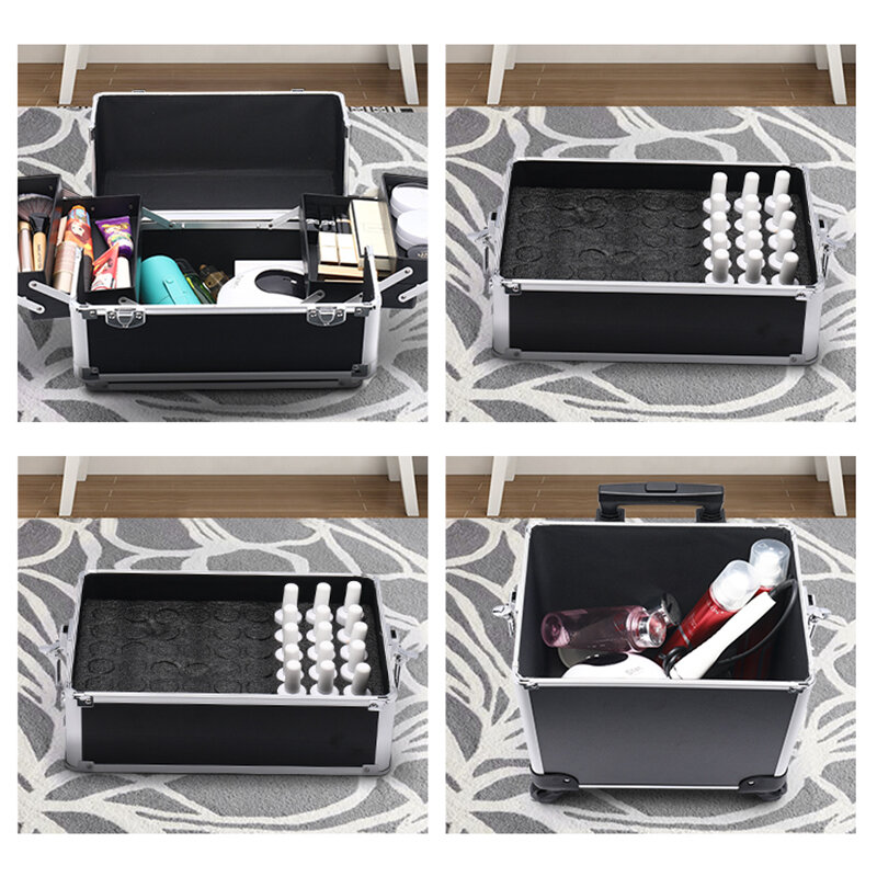Kotak bagasi kosmetik portabel, koper riasan profesional 2/3/4 tingkat, kotak peralatan kecantikan bordir tato kuku