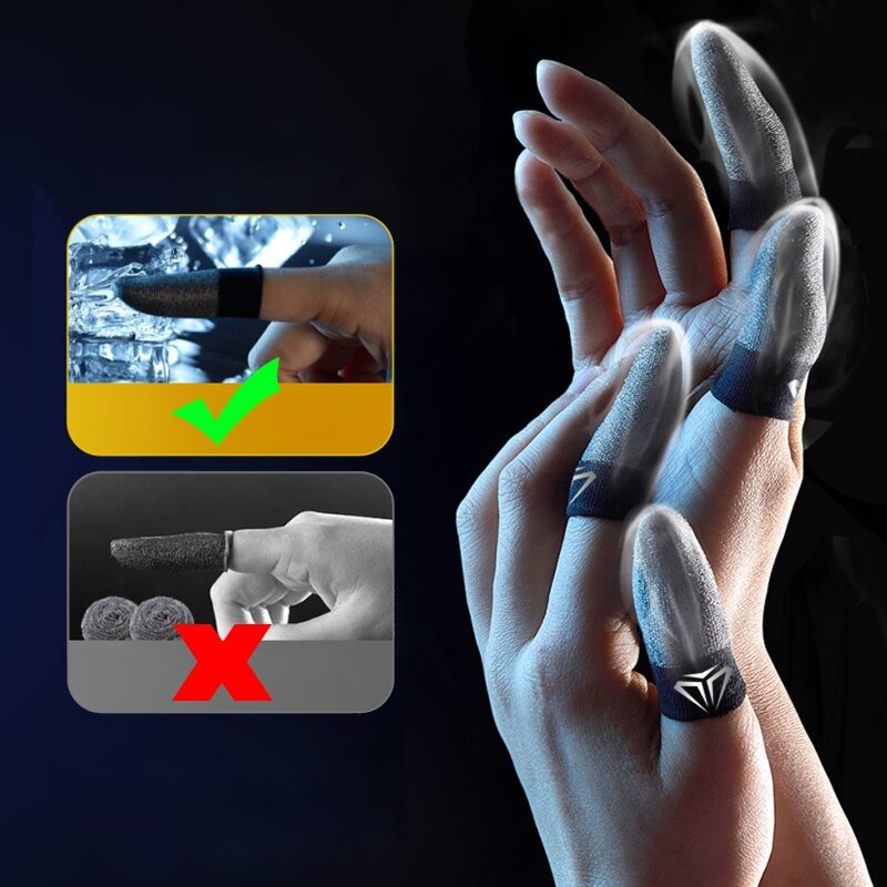Luvas de dedo para jogo móvel 2 peças, à prova de suor, antiderrapante, tela sensível ao toque, manga de dedo, respirável, para