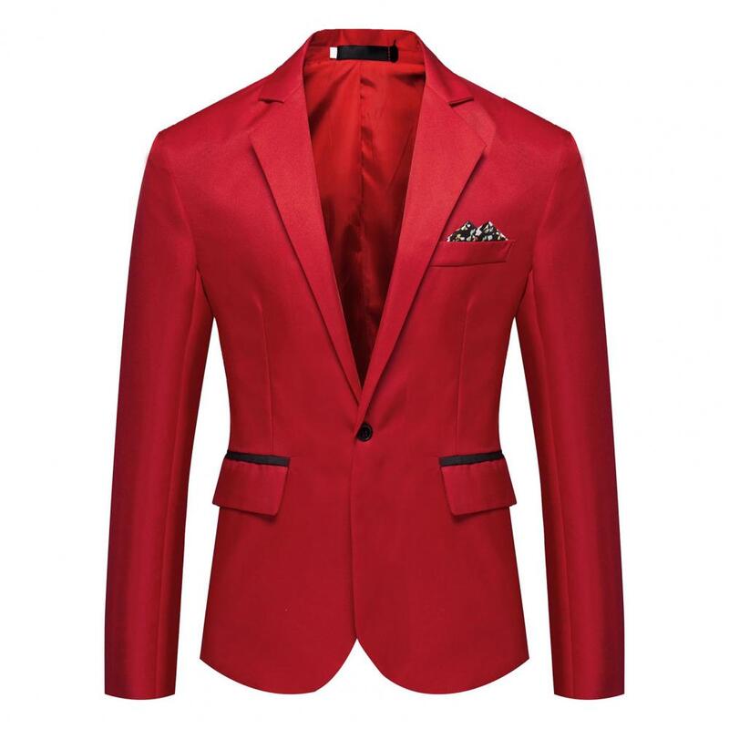 Men Slim Fit Blazer Suit Lapel Long Sleeve Pockets Single Button Business Blazer Wedding Party Blazer Spring Fall Suit Jacket