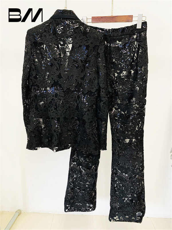 Модный новый сетчатый тяжелый деловой костюм из блейзера и брюк с вышивкой Блейзер комплект из двух предметов женский офисный Свадебный костюм из двух предметов