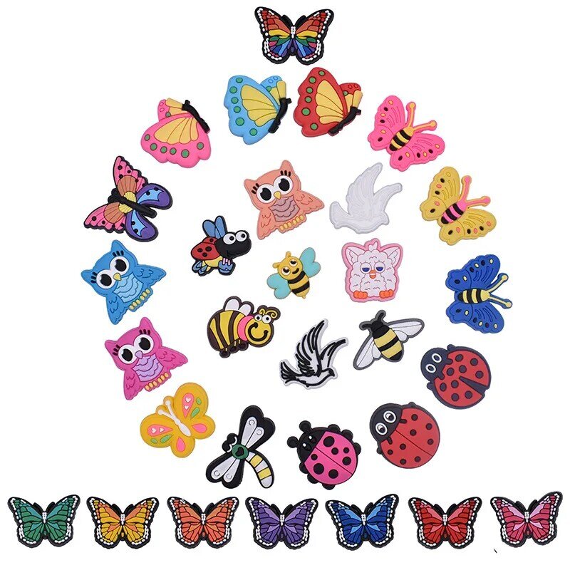 PVC Butterfly Shoe Charms Acessórios para crianças, decoração de sapatos de desenhos animados, Tamanão animal, Girls Party, presentes de Natal, novo