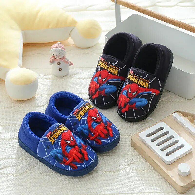 Disney Children Cartoon Spider Man Print Cotton Slipper Soft Autumn Winter Warm Baby Boy Girl Indoor Home Bedroom Cotton Shoes